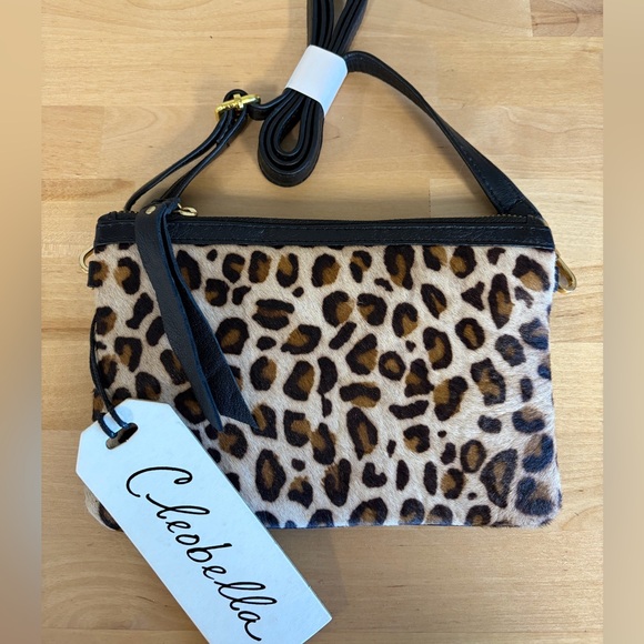 Cleobella Handbags - Cleobella Leopard Print Crossbody with Black Trim